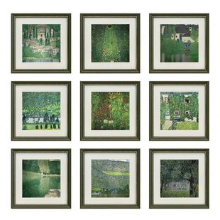 法式覆古客厅装饰画克里姆特艺术挂画九联套实木框组合背景墙壁画