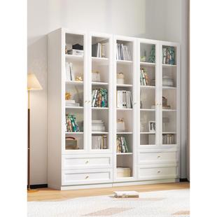 可比熊实木书柜带玻璃门家用书架置物架客厅落地储物柜防尘组合柜