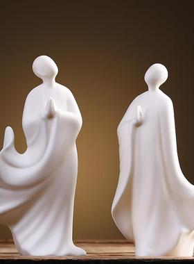 创意新中式禅意陶瓷人物书房玄关柜桌面简约摆设装饰品工艺品摆件