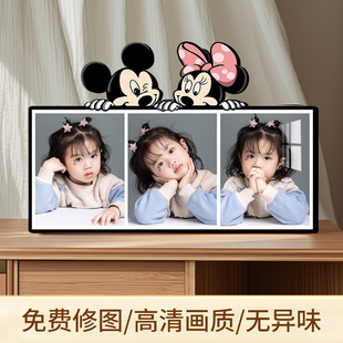 萌趣米奇三宫格创意造型摆台宝宝儿童照洗照片定制水晶相框摆件