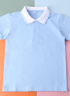 儿童夏装短袖T恤学院风蓝色POLO衫校服夏季男女通用透气纯棉校服