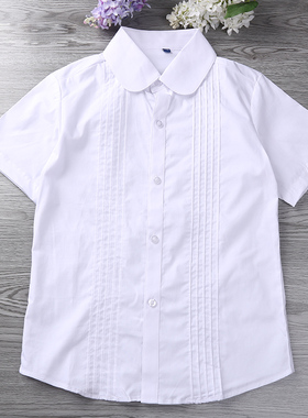 女童白衬衫学生校服短袖夏装白色纯棉衬衣中小学生学院风儿童半袖