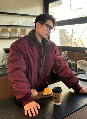 TTYM原创美式街头毛飞领飞行员棉衣外套男女冬季宽松保暖棉服潮