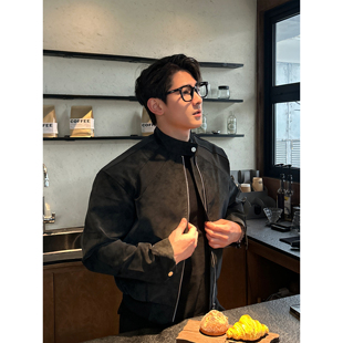 TTYM春秋新款美式复古解构斜切面cleanfit立领皮衣夹克外套男女