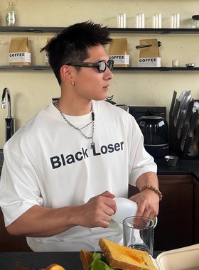 TTYM*夏季BLACKLOSER印花宽松纯棉短袖T恤百搭潮流字母男女落肩白