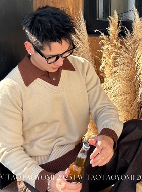 TTYM*美式老钱polo领毛衣男女秋季新款宽松休闲百搭针织衫上衣