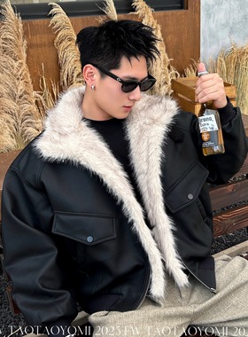 TTYM*秋冬美式夹克外套男加厚保暖简约纯色街头上衣翻领百搭秋季