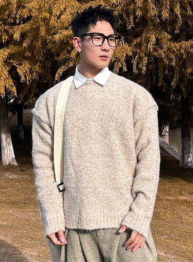 TTYM*美式老钱圆领套头毛衣男女秋季新款宽松休闲百搭针织衫上衣