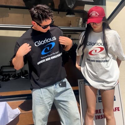 TTYM*夏季纯棉Glorious印花美式短袖T恤男女同款宽松休闲百搭情侣