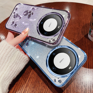 适用华为mate60pro手机壳新款 透明保护套mt系列5g女mete奢华闪粉meta硅胶m60高级感mat魅特ma60水钻met后外壳