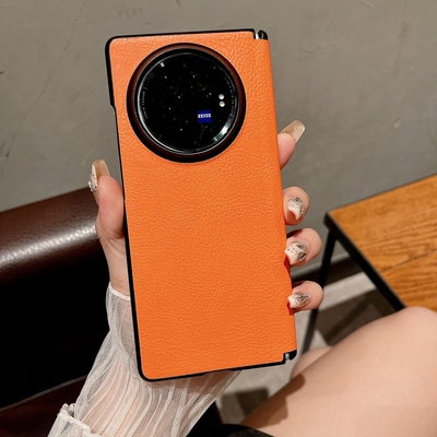 适用vivoxfold3手机壳xfold3pro皮纹后壳vivo x fold5折叠屏por铰链全包xflod3中轴保护套vivofold荔枝纹flod