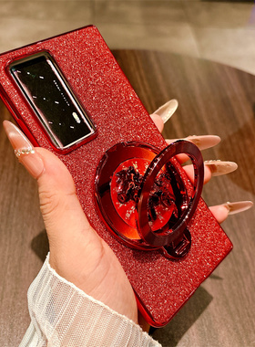 适用华为荣耀magicv2手机壳mgaicv2至臻版折叠屏旋转支架migacv电镀红色小马magic魔术v2闪粉majicv2解压转盘