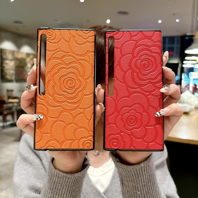 适用华为matexs2手机壳xs2折叠屏mate印压皮质matex2s保护套mtxs2复古山茶花metexs2典藏版外壳PAL一AL00新款