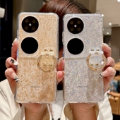 适用华为pocket2手机壳透明闪粉金箔p50pockets指环支架s宝盒packet折叠屏pockte高级感pock时尚 小众pkcket女