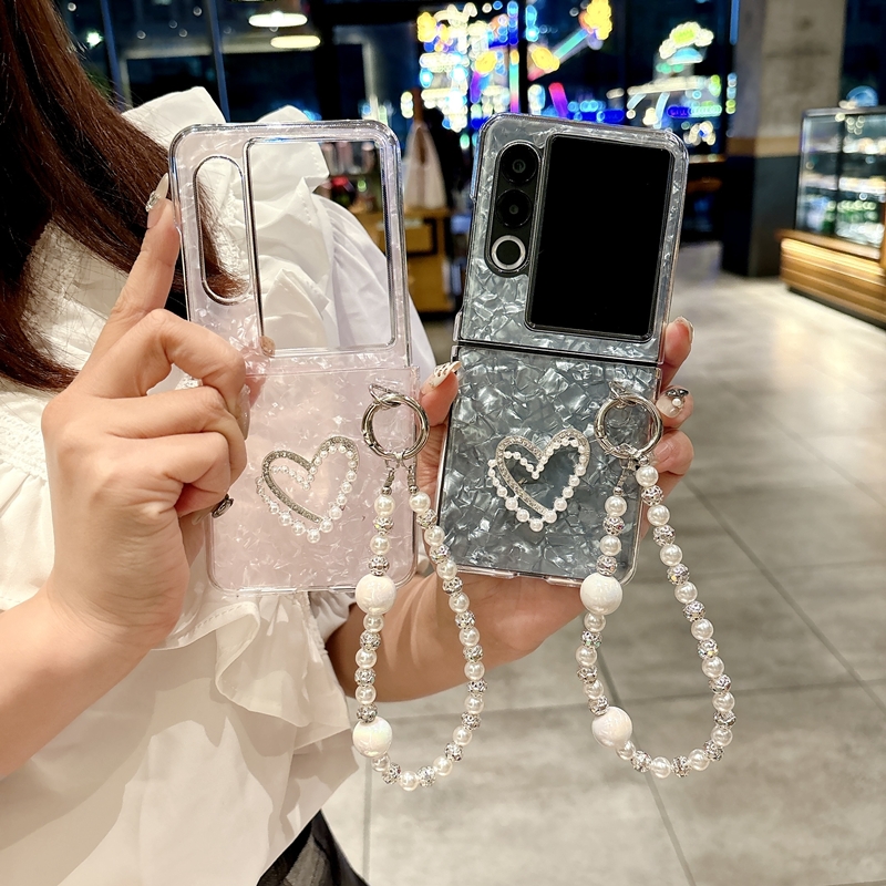 适用努比亚flip2折叠屏手机壳nubiaflip二代保护套filp25g水钻爱心5g透明贝壳纹nubia中兴NX732J女款网红手链