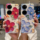 适用华为P50Pocket宝盒s手机壳新款 pokect2折叠屏保护套Pockets油画花朵pock滴胶闪粉poket蓝光pockte2高级感