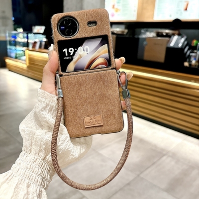 适用vivoxflip手机壳x flip新款xflip秋冬毛绒vivo中轴保护套vivoflip全包铰链xfilp折叠屏vivixflip简约腕带