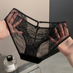 「HS」黑纱秘扣*性感勾人绝美蕾丝内裤女2026新款女士中腰三角裤