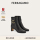 FERRAGAMO菲拉格慕女士Gancini扣饰中跟踝靴靴子短靴 礼物