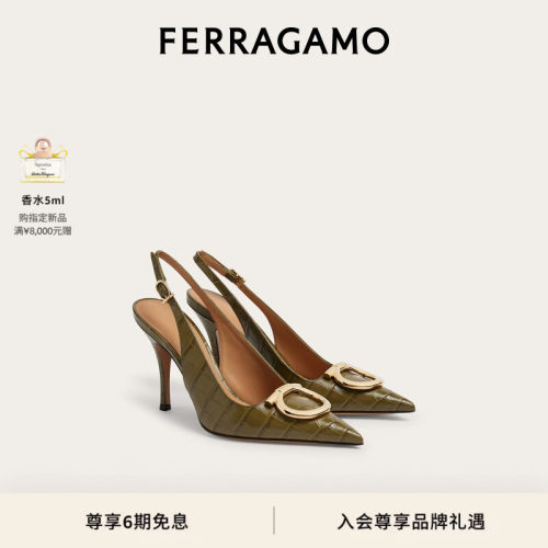 【6期免息】FERRAGAMO菲拉格慕女士大号Gancini扣饰高跟鞋