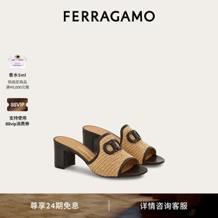 【新品】FERRAGAMO菲拉格慕女士Gancini扣饰中跟拖鞋