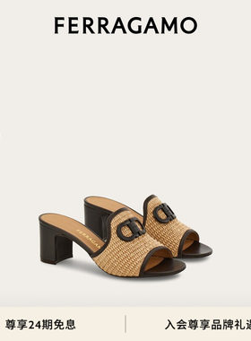 【新品】FERRAGAMO菲拉格慕女士Gancini扣饰中跟拖鞋