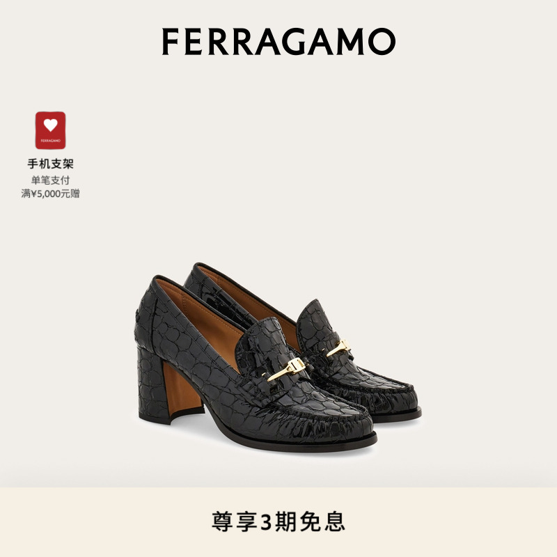 【3期免息】FERRAGAMO菲拉格慕女士F扣饰高跟乐福鞋
