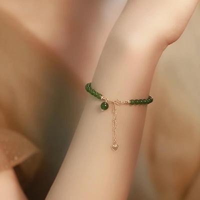 2026温婉首饰天然迷你绿玉髓小珠子手链单圈深绿色碧玉色手串细款