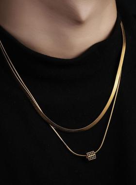 2026菱形微镶通珠项链双层叠戴高级百搭小众设计锁骨链女个性潮流