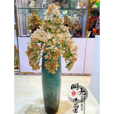 2025新款天然黄水晶发财树摇钱树别墅客厅招财摆件高档招财陶瓷瓶