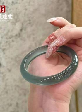 2026时尚蓝调色系小众轻奢库里蓝玉髓手镯 冰润炫酷灰蓝色玉髓手