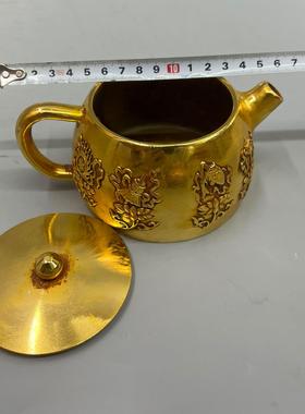 2026复古纯铜鎏金仿金茶壶 黄铜摆件工艺品 文创市集仿古风旧藏老