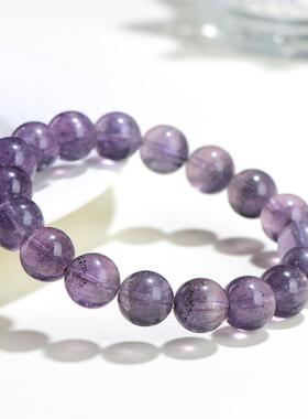 2026久雅水晶 天然黄铜矿冰种紫色萤石圆珠手链 双色萤石散珠手串