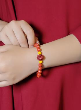 2026双鱼跃福天然高含量朱砂原矿晶体雄黄砂珠双色手串