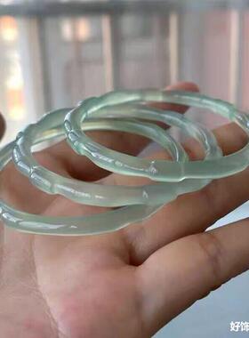 2026女款浅绿色节节远山玉髓竹节手镯黛油青绿冰种热卖礼玉镯【玛