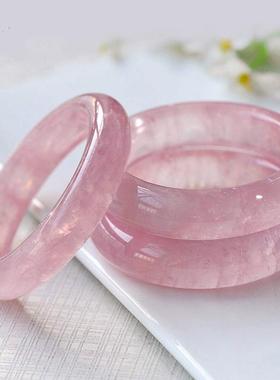 2026各类天然水晶玉石定制 莫桑比克粉晶女镯子 加厚窄宽