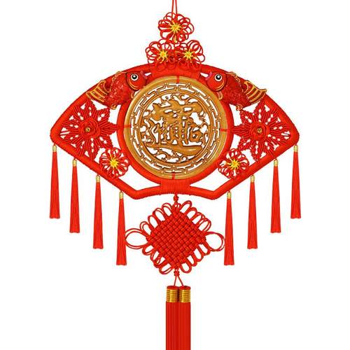 2026扇形桃木中国结挂件客厅大号高档福字挂饰入户门乔迁玄关过年