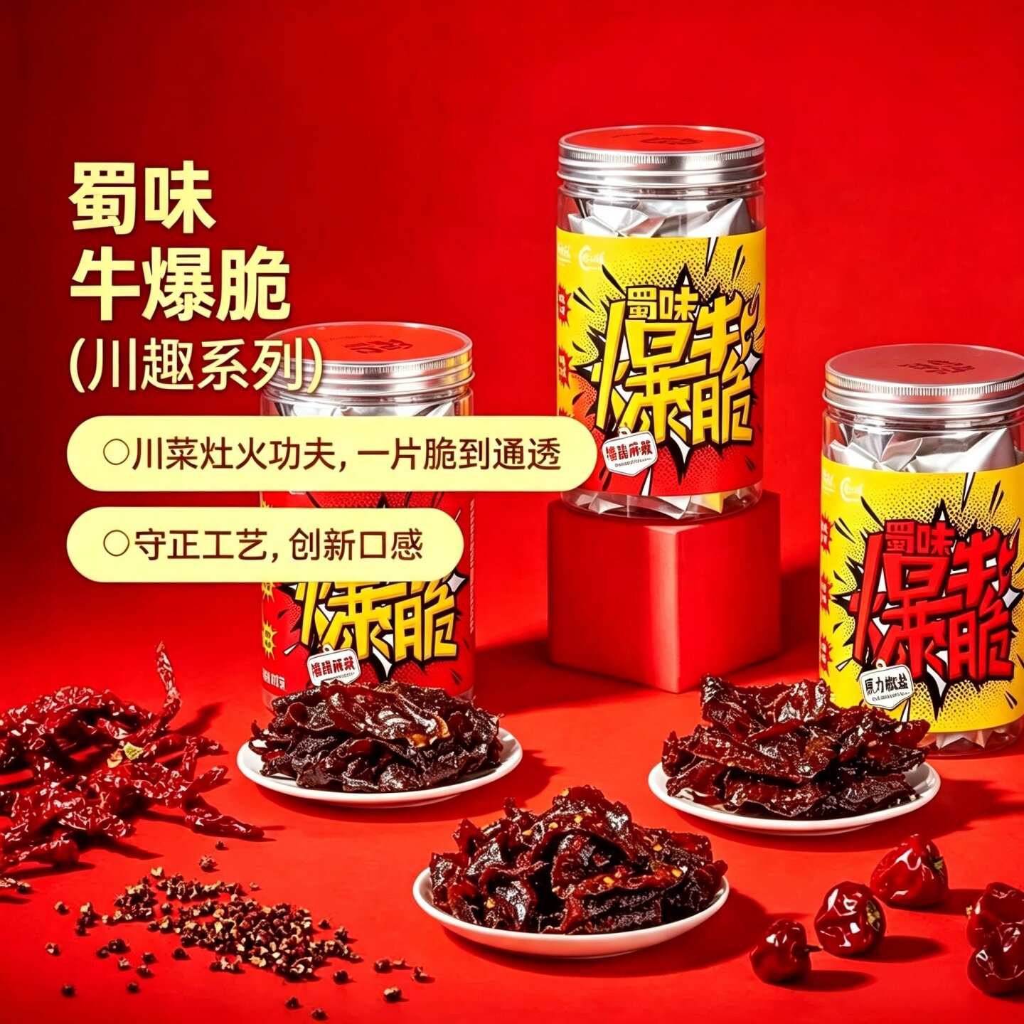 松牛爆脆口糖醋麻辣爆辣解馋胸口零食牛肉川式牛脆片椒盐开罐即食
