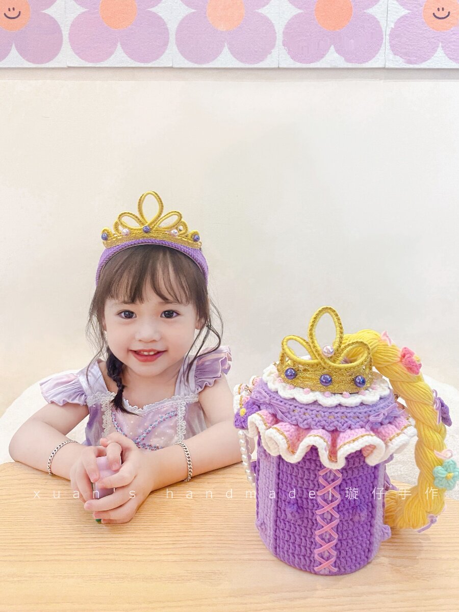 XUAN TSAI HAND-MADE ORIGINAL RAPUNZEL BUCKET BAG CROCHET HANDMADE DIY MATERIAL PACKAGE HEADBAND GIFT