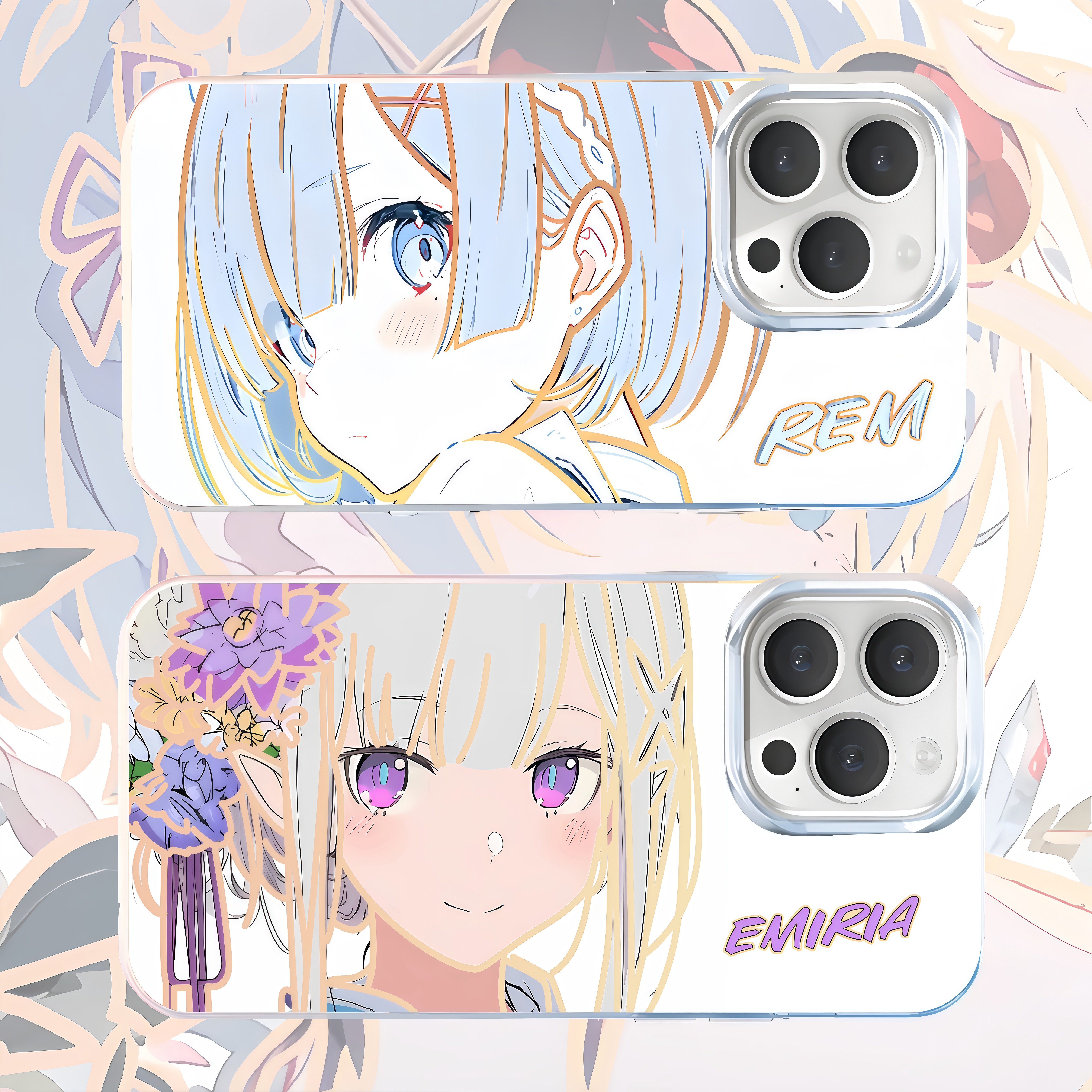 二次元手机壳线稿蕾姆极光金镭射