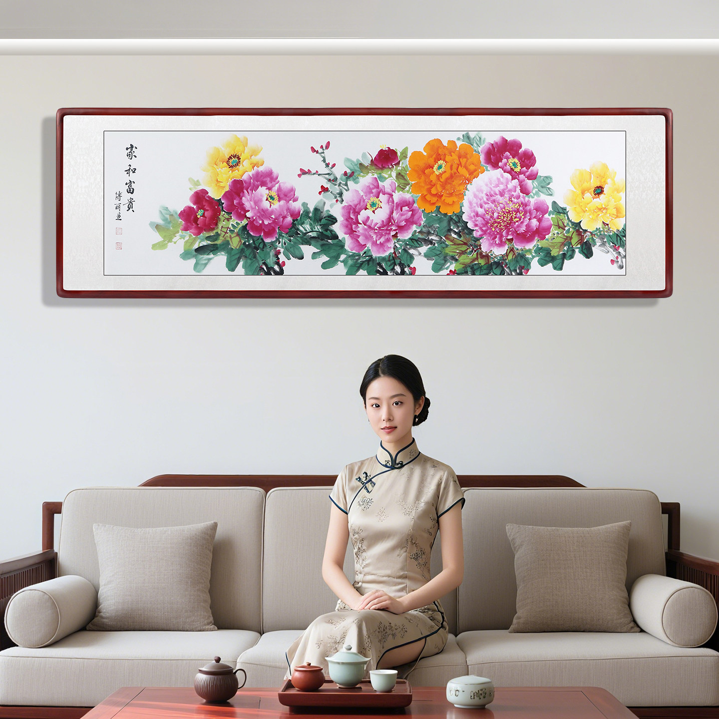 纯手绘牡丹花开国画平安富贵客厅沙发背景墙挂画卧室床头装饰画