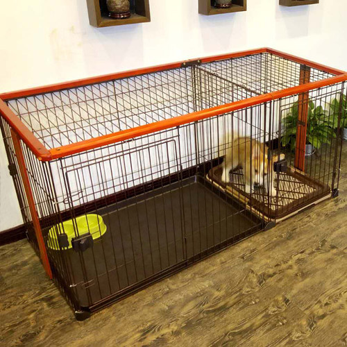 木制狗笼犬舍与厕所柴犬泰迪大，中，小型狗宠物室内围栏与隔断围