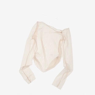 2026新款斜肩不对称清透网纱芭蕾现代舞蹈瑜伽婵柔长袖罩衫上衣女