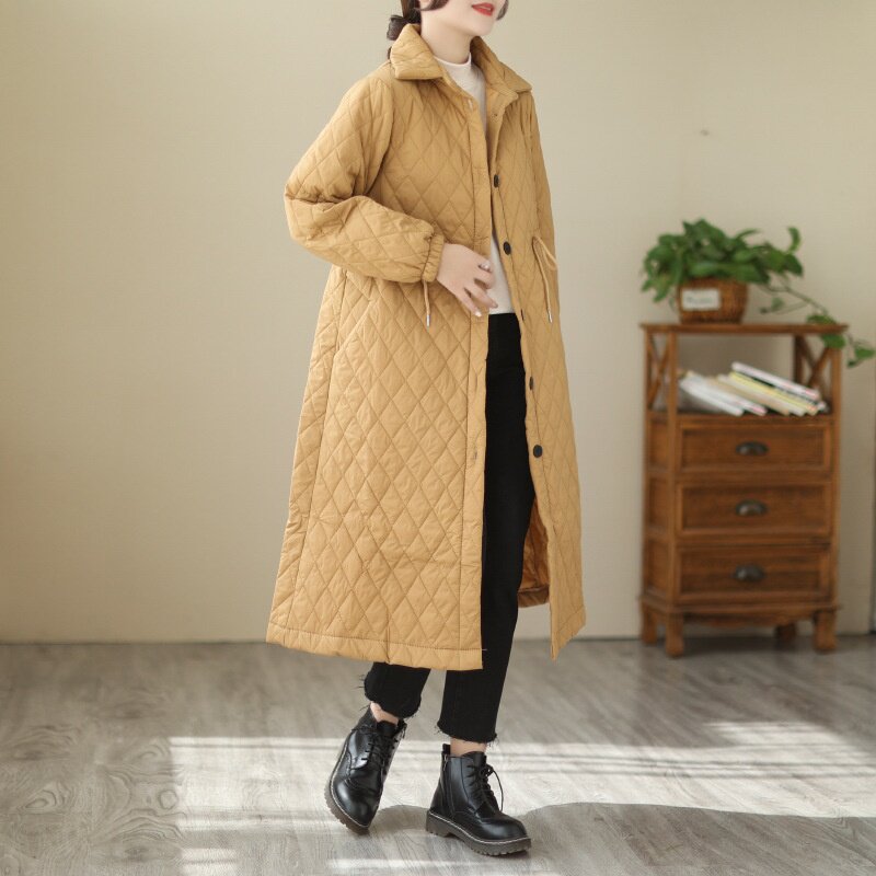 夹棉保暖衬衫女长袖中长款秋冬季新款休闲夹棉加厚风衣外套女上衣