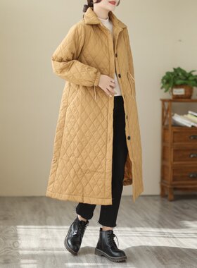 夹棉保暖衬衫女长袖中长款秋冬季新款休闲夹棉加厚风衣外套女上衣