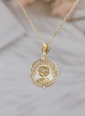 金色白贝复古女王头像吊坠可拆卸万能扣珍珠吊坠配件