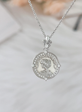 银色白贝复古女王头像吊坠可拆卸万能扣珍珠吊坠配件