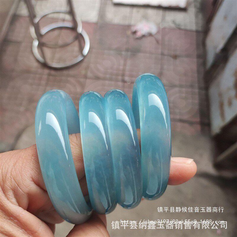 厂家新坑翡翠高冰蓝水油翡翠手镯沫I玉手镯石英岩玉玉镯青水