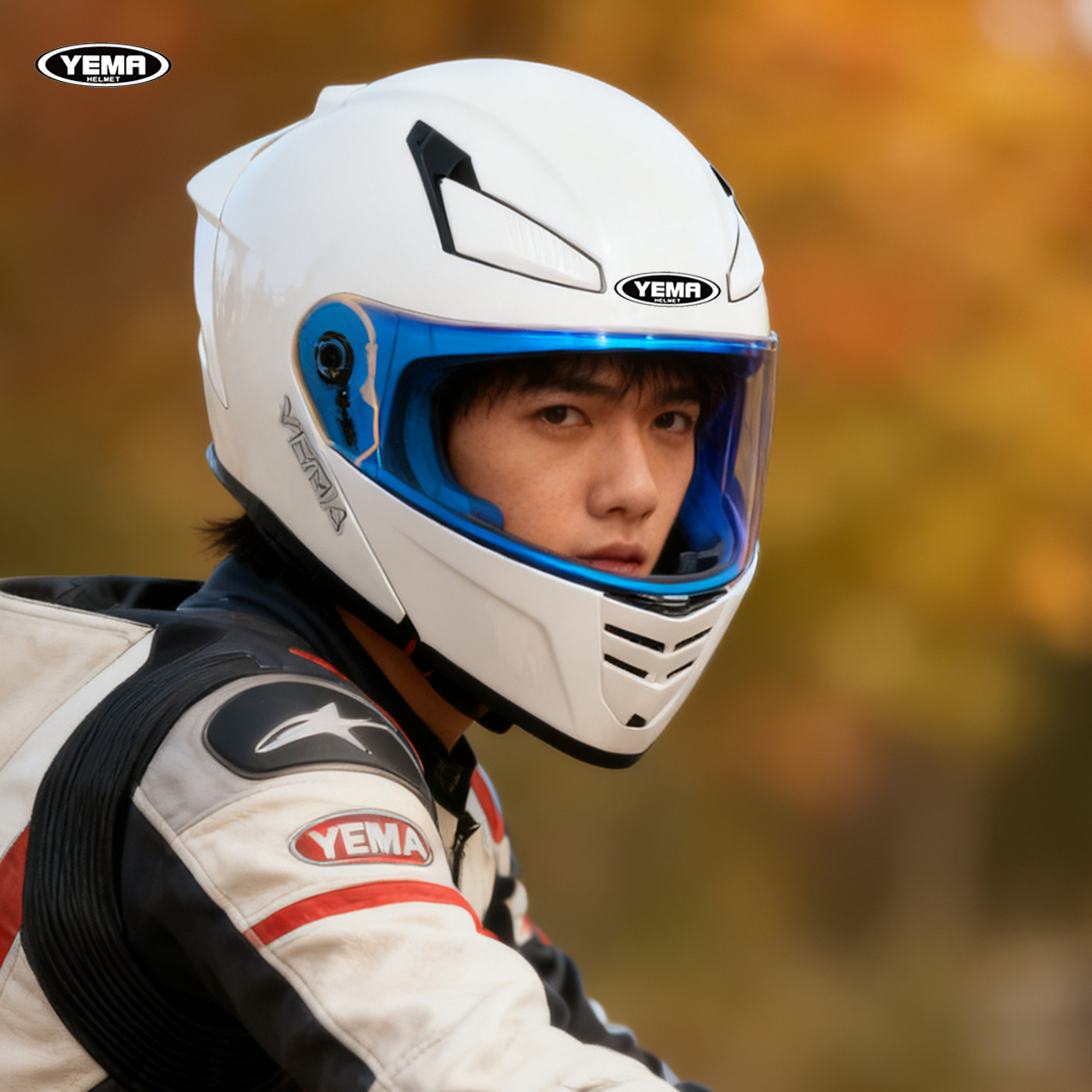 野马电动摩托车头盔四季通用3C认证揭面盔男冬季保暖3/4盔安全帽