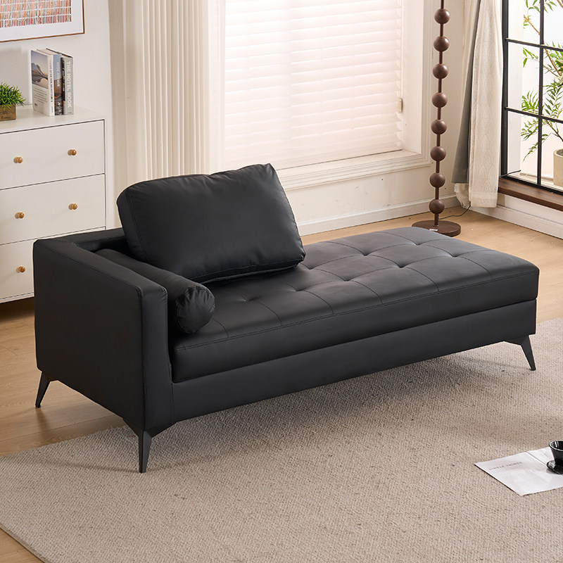 现代简约黑色皮质单人沙发床多功能可躺靠背猫抓皮午休沙发